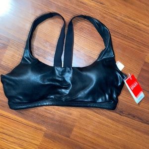 NWT Spanx Faux Leather Black Sports Bra